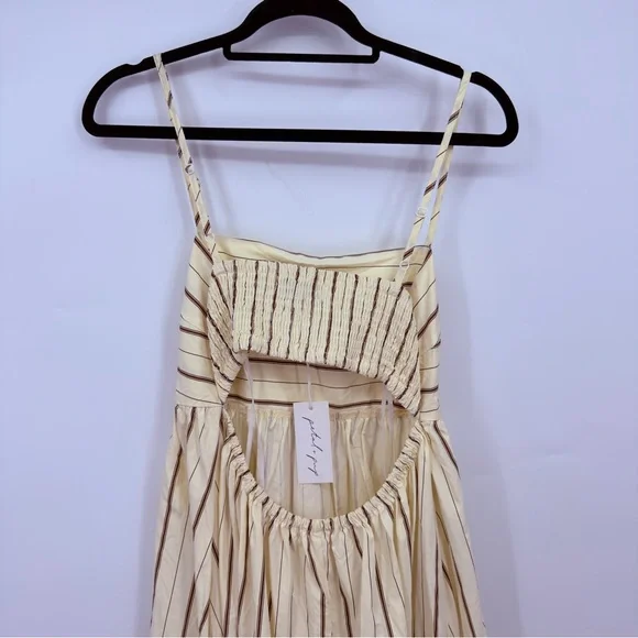 Petal + Pup Striped Midi Dress Back Strappy Sundress Cream Brown Size L NWT - Picture 4 of 6